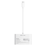 Deltaco 3-i-1 USB-C til HDMI/USB-C/USB-A-dokkingstasjon / videoadapter - hvit