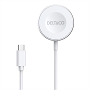 Deltaco magnetisk trådløs lader for Apple Watch/Samsung Galaxy Watch - hvit