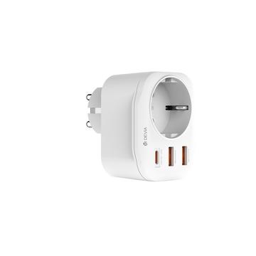 Devia strømuttak 20W - USB-C, 2x USB-A-porter, 3A - Hvit