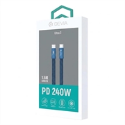 Devia Ultra3 USB-C-kabel i flatt metallflettet design, 240W - 1.5m - blå