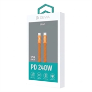 Devia Ultra3 USB-C-kabel i flatt metallflettet design, 240W - 1.5m - oransje