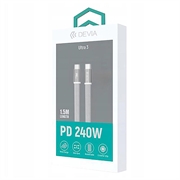 Devia Ultra3 USB-C-kabel i flatt metallflettet design, 240W - 1.5m - hvit