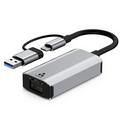 USB-C/USB 3.0 til RJ45 Gigabit Ethernet-adapter med to grensesnitt - kompakt Plug & Play LAN-omformer