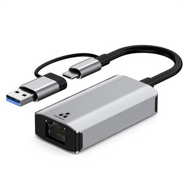 USB-C/USB 3.0 til RJ45 Gigabit Ethernet-adapter med to grensesnitt - kompakt Plug & Play LAN-omformer
