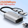 USB-C/USB 3.0 til RJ45 Gigabit Ethernet-adapter med to grensesnitt - kompakt Plug & Play LAN-omformer