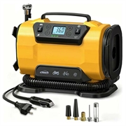 Luftkompressor med to strømkilder, LCD-skjerm og LED-lys - 150 PSI/10.3 bar - gul