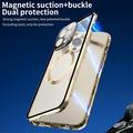 Dobbeltsidig herdet glass + magnetisk metallramme Anti-Drop Case for iPhone 15 Kompatibel med MagSafe Phone Cover med spennelås - grønn