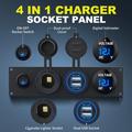 Panel med to USB-porter og sigarettenneruttak samt digitalt voltmeter for båt, bobil og lastebil