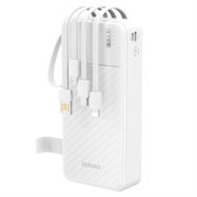 Dudao K11 Pro 20000mAh Powerbank med innebygde kabler - Hvit