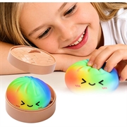 Squishy-leketøy mot stress i form av en dumpling med dampkoker-eske - Regnbue