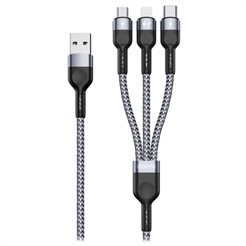 Duzzona A3 microUSB, Lightning, USB-C Kabel - 2.4A, 1.2m