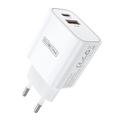 Duzzona T12 30W PD hurtiglader til veggmontering - USB-C/USB-A, EU-stikkontakt - hvit