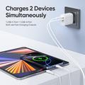 Duzzona T12 30W PD hurtiglader til veggmontering - USB-C/USB-A, EU-stikkontakt - hvit