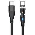 E9 Nylonflettet USB-C magnetisk kabel med 540 graders rotasjon - 1m/60W - svart