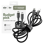 Empower by PanzerGlass Racing USB-C-kabel - 60W, 2m - svart