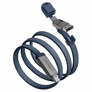 Energea Sheath Travel 2-i-1 lade- og datakabel - 60W, 1.2m, USB-C/USB-A - Blå