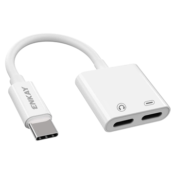 Enkay ENK-AT105 Dobbel USB-C Lyd og Ladeadapter - Hvit