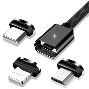 Essager 3-i-1 Magnetic Kabel - USB-C, Lightning, MicroUSB - 3m - Svart
