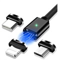 Essager 3-i-1 Magnetic Kabel - USB-C, Lightning, MicroUSB - 3m - Svart