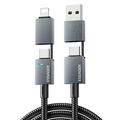 Essager 4-i-1 hurtigladekabel 240W - USB-A/USB-C til USB-C/Lightning - 0.25m - Grå