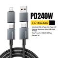 Essager 4-i-1 hurtigladekabel 240W - USB-A/USB-C til USB-C/Lightning - 0.25m - Grå