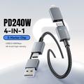 Essager 4-i-1 hurtigladekabel 240W - USB-A/USB-C til USB-C/Lightning - 0.25m - Grå