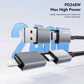 Essager 4-i-1 hurtigladekabel 240W - USB-A/USB-C til USB-C/Lightning - 0.25m - Grå