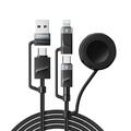 Essager 5-i-1 hurtigladekabel 1m - USB-C, Lightning, USB-A, Apple Watch - svart