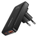 Essager 65W GaN ultratynn hurtiglader - 2x USB-C, USB-A - svart