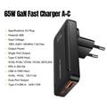Essager 65W GaN ultratynn hurtiglader - 2x USB-C, USB-A - svart