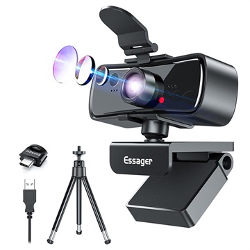 Essager C3 Webkamera med Trebent Stativ - 2MP, 1080p - Svart