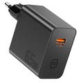 Essager ES-CD65 65W GaN-vegglader - USB-C/USB-A - svart
