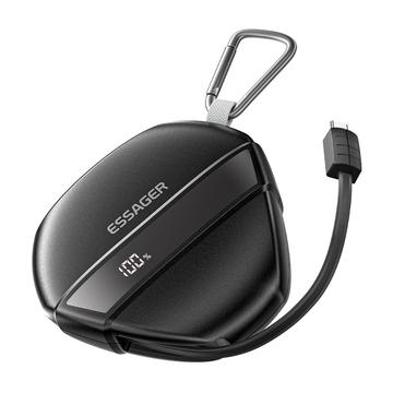 Essager hurtigladende powerbank med 70cm uttrekkbar kabel og karabinkrok - 10000mAh