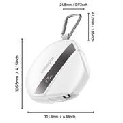 Essager hurtigladende powerbank med 70cm uttrekkbar kabel og karabinkrok - 10000mAh - hvit