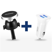 Essensielt bilsett - dobbel USB-lader og magnetisk telefonholder