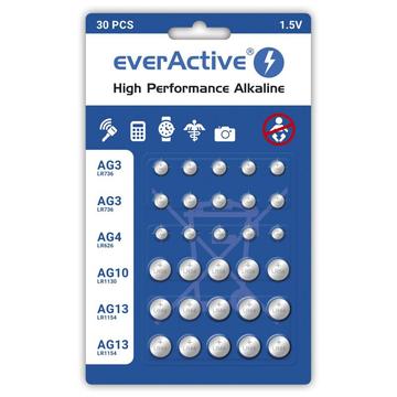 EverActive alkaliske knappcellebatterier - 30 stk.