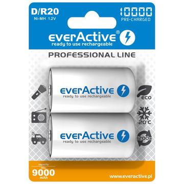 EverActive Professional Line EVHRL20-10000 oppladbare D-batterier 10000mAh - 2 stk.