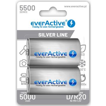 EverActive Silver Line EVHRL20-5500 oppladbare D-batterier 5500mAh - 2 stk.