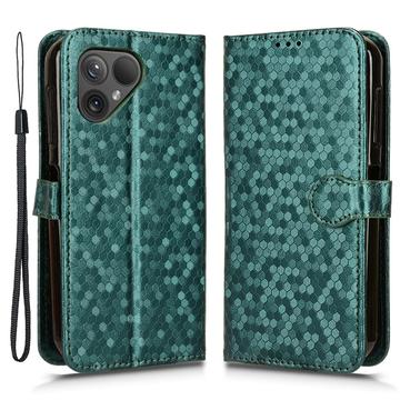 Fairphone 5-deksel med lommebok og stropp - sekskantmønster - grønn
