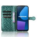 Fairphone 5-deksel med lommebok og stropp - sekskantmønster - grønn