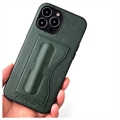 Fierre Shann iPhone 14 Pro Max Belagt Deksel med Kortholder og Vippestativ - Grønn