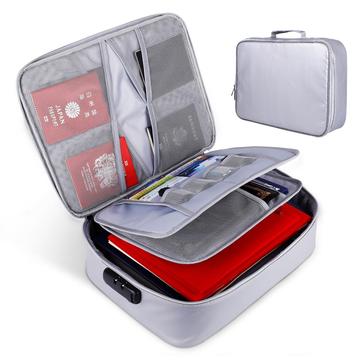 Brannsikker vannavstøtende dokumentveske med pengeskapslås - grå