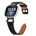 Fitbit Versa 3/Sense - elegant lærrem med strass - svart