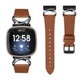 Fitbit Versa 3/Sense - elegant lærrem med strass - brun