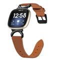 Fitbit Versa 3/Sense - elegant lærrem med strass - brun
