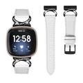 Fitbit Versa 3/Sense - elegant lærrem med strass - hvit