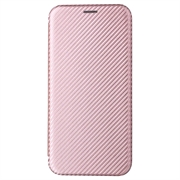 iPhone 15 Pro Flip-deksel - Karbonfiber - Roségull