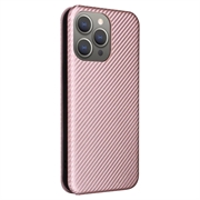 iPhone 15 Pro Flip-deksel - Karbonfiber - Roségull