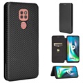 Motorola Moto G9 Play Flip-deksel - Carbon Fiber - Svart