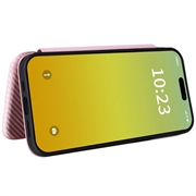 iPhone 15 Plus Flip-deksel - Karbonfiber - Roségull